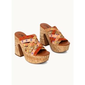 Free People Lisbon Sandbar Multi Suede Leather High Heel Platform Mules